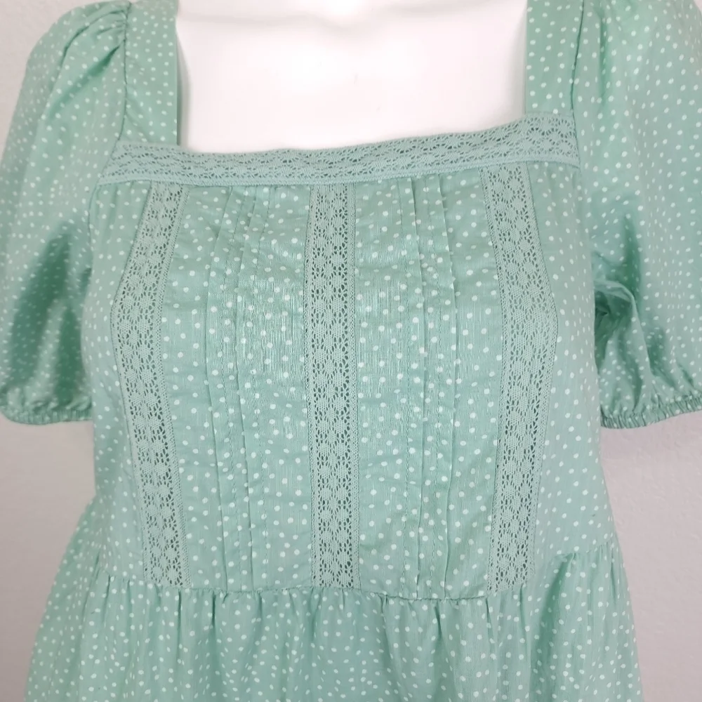 Loft‎ Dotted Lacy Tiered Square Neck  Top Size XS